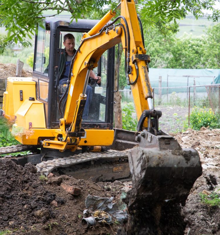 excavator with Bucket lift up are digging the soil in the construction site on