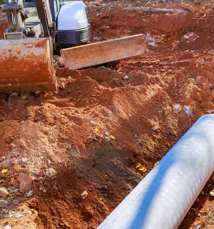 At construction site, laying rainwater pipes will allow rainwater to flow into water main collector